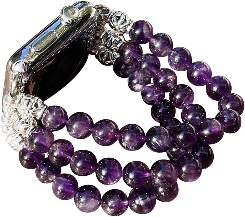 Amethyst Bracelet Compatible for Apple Watch Band 40mm/38mm/41mm Series 9 8 7 SE Series 6/5/4 Women Fashion Natural Gemstone Handmade Stretchy Watch Strap (38mm/40mm/41mm) - Image 2