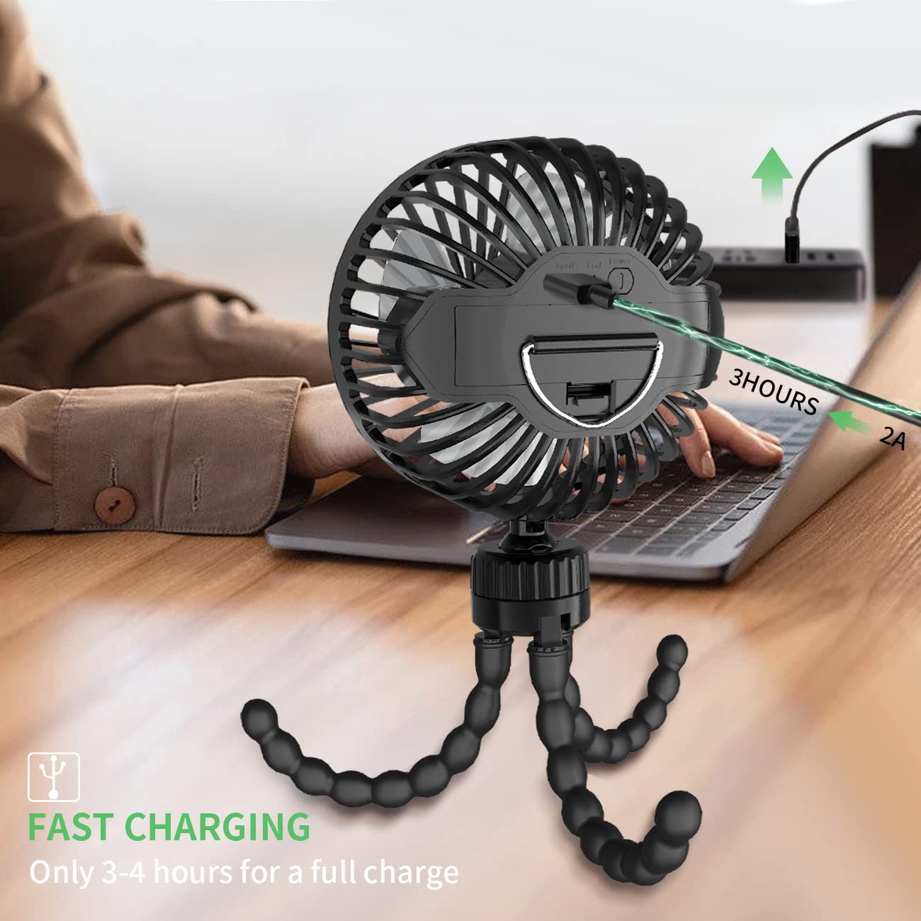 Ventilateur Main Portable Pour Poussette Bébé - Batterie Rechargeable USB, 3 Vitesses, Rotatif Flexible, Idéal Été Et Voyages