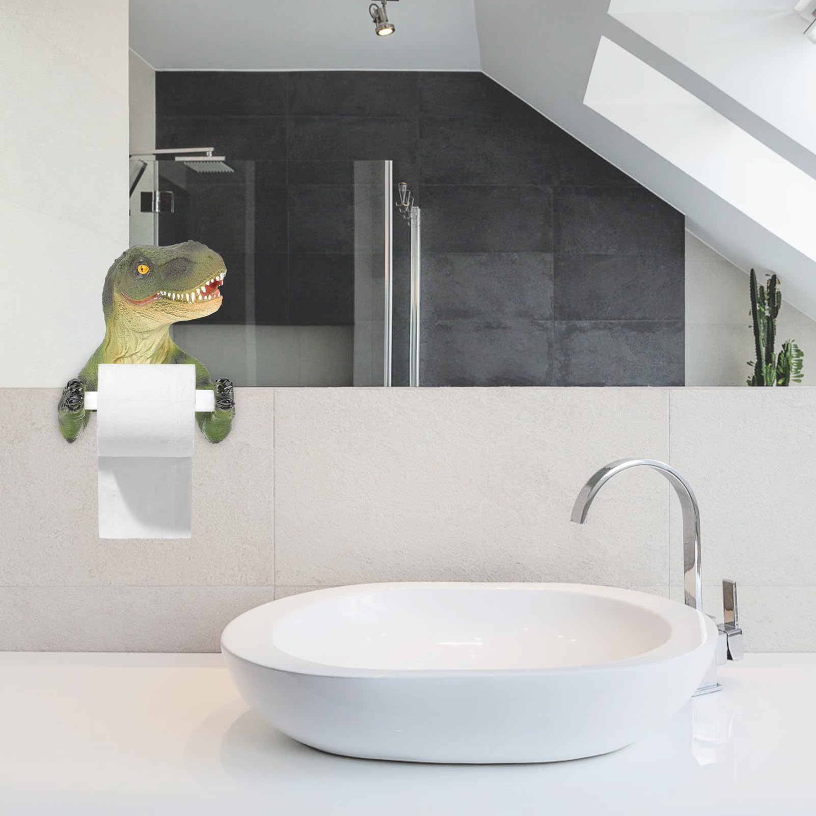 Sewroro Portarrollos de Papel Higiénico de Pared de Resina Soporte para Rollos de Papel Forma de Dinosaurio Montaje en Pared para Baño y Salón