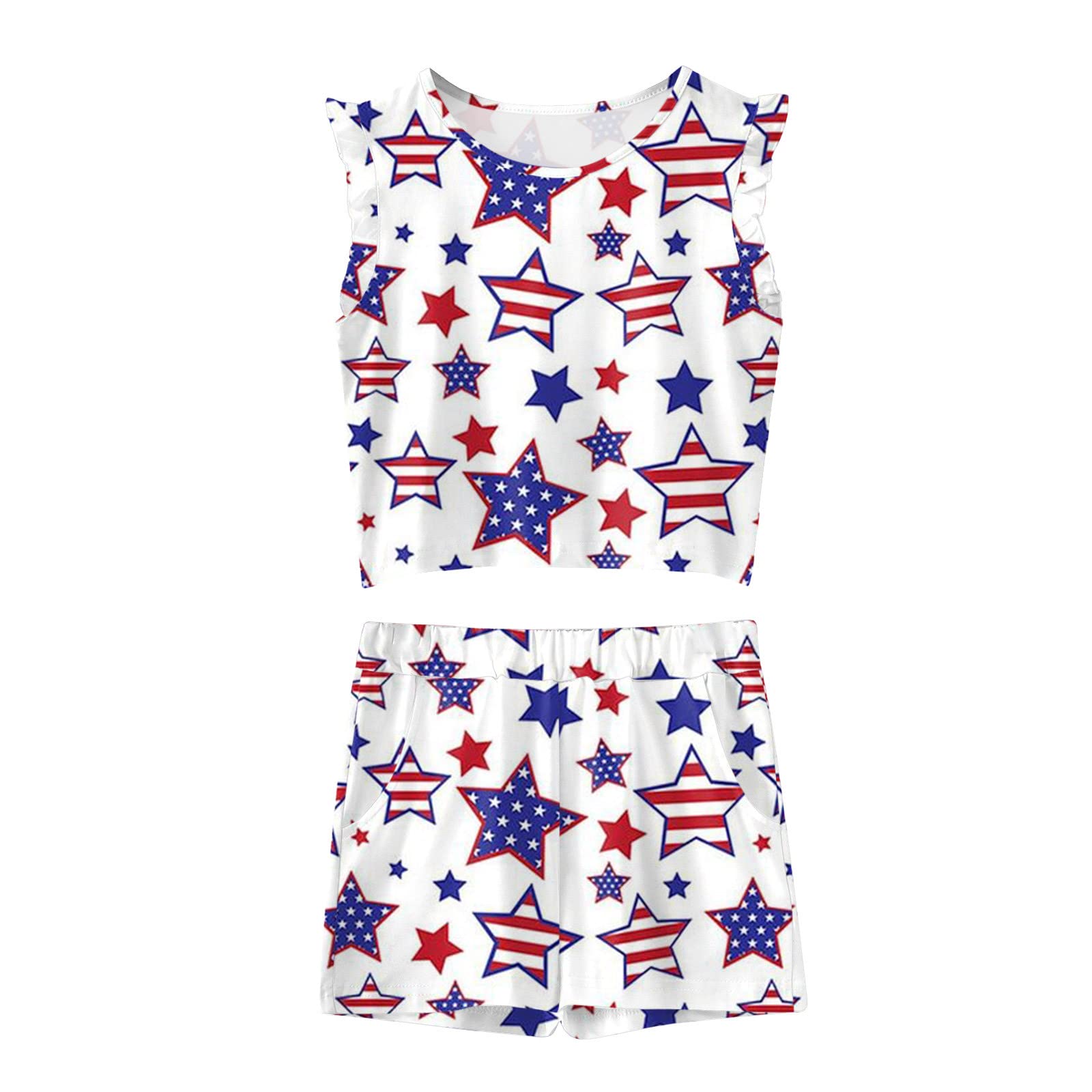 RNTOP Kids Girl 4th of July Outfit Toddler American Flag Print Sleeveless Vest Tops Star Stripe (White, 12-14 Years)