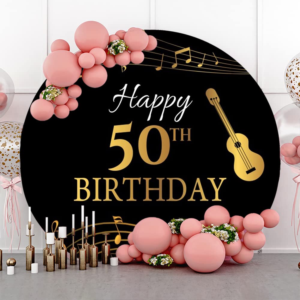 Laeacco 50. Geburtstag Hintergrund – 2,3 M Runde Deko Mit Krone & Glitzer, Schwarz-Gold, Aus Polyester