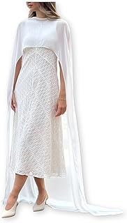 Bridal Cape Cloak Veil for Wedding Dress – Sheer Chiffon Detachable Wedding Cape with Train, Chapel Length Lightweight 11.8in Front / 78in Back Bridal Accessories for Bride
