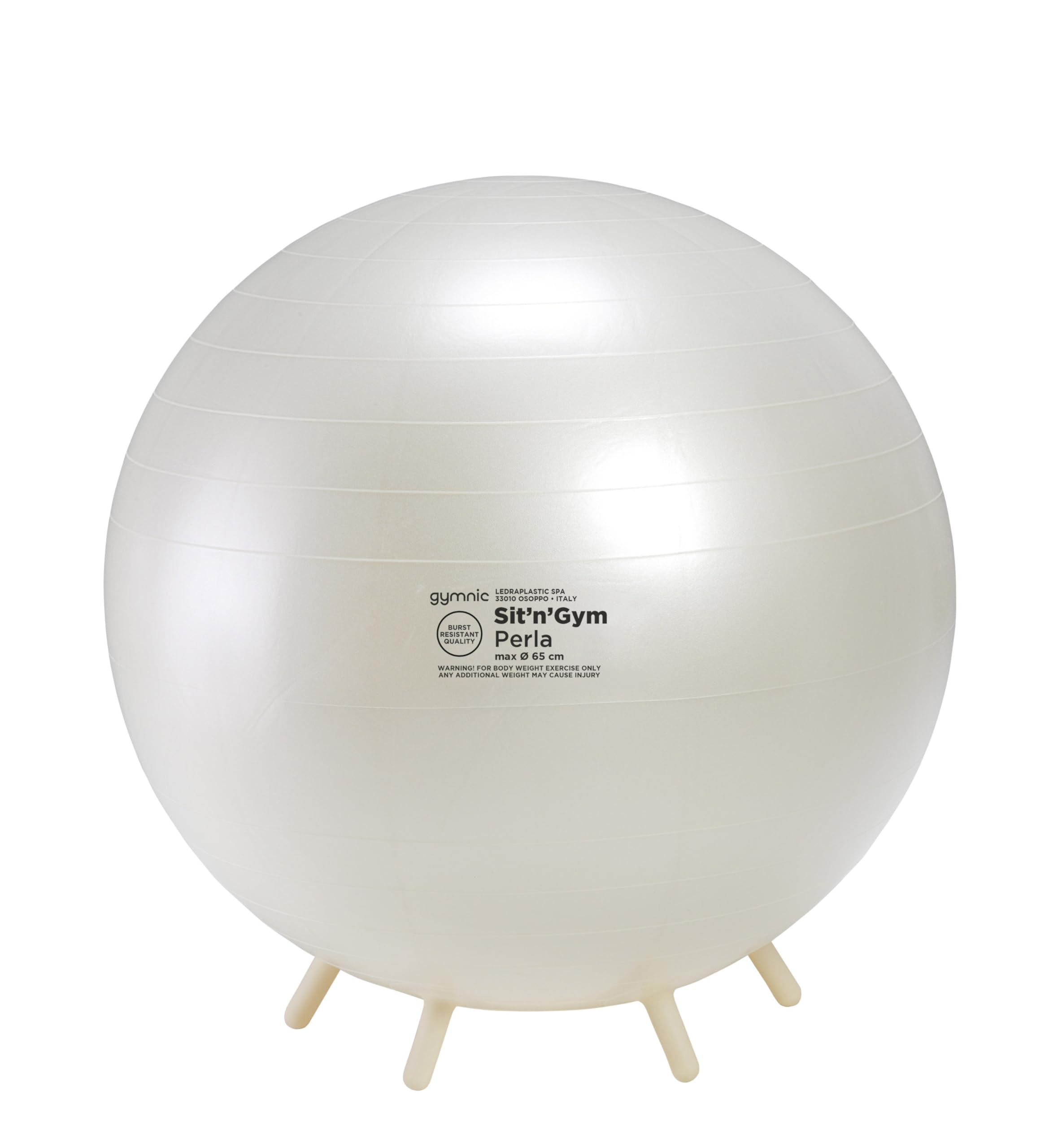 GYMNIC Sit’n’Gym Perla palla da seduta gonfiabile con piedini antiscivolo, colore bianco perla, sedia ergonomica antiscoppio per postura corretta e benessere in ufficio o a casa