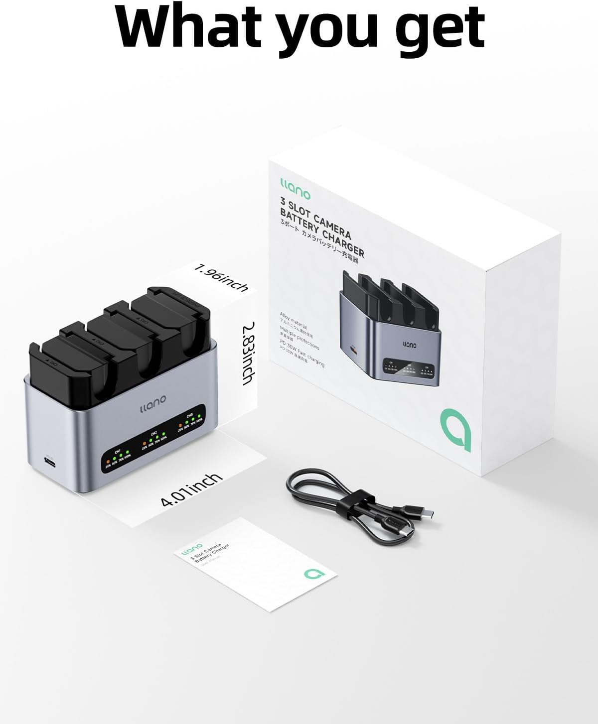 llano 3-Pack 2400mAH NP-FZ100 Battery & 30W Fast Charger Set:Triple Slot for Sony Camera A7III A7IV A6700 FX3 FX30 A9 A7C A7CII A7RV A7RIII A6600 ZV-E1 ZV-E10II A1 FX2, USB-C,LED,Durable CNC Aluminum