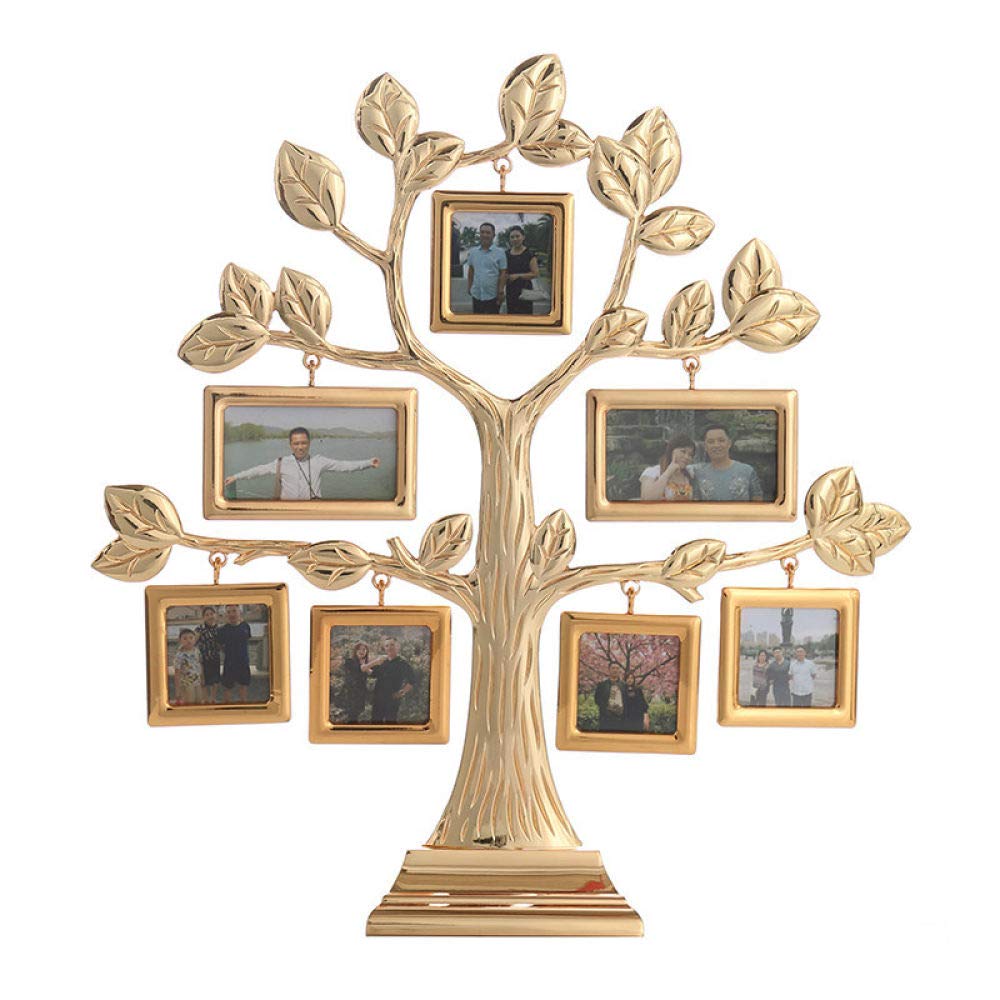 Cadre photo arbre généalogique doré avec 7 petits cadres pour décoration de maison