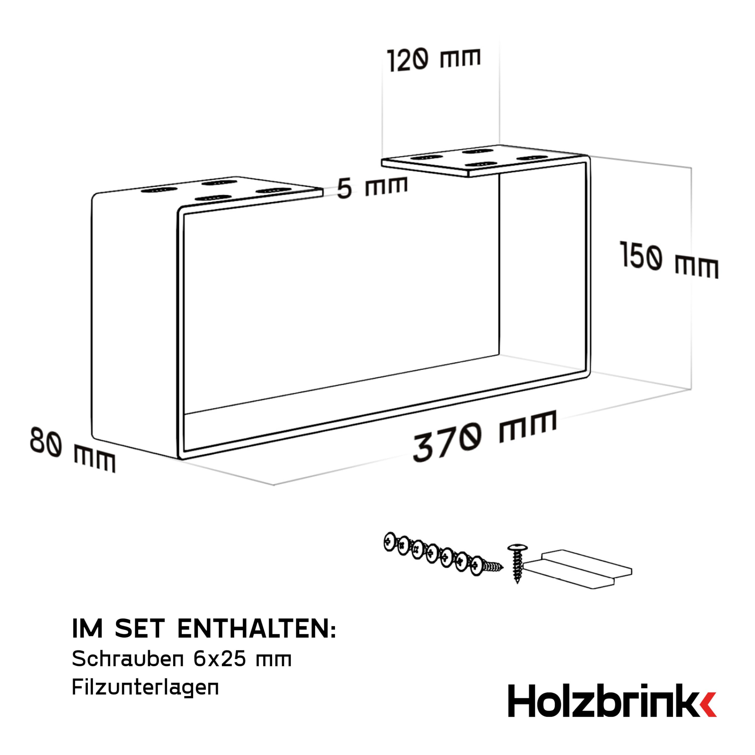 HOLZBRINK Tischbeine Metall Schwarz 1 Stück | Tischkufen/Tischgestell für Couchtisch, Esstisch, Schreibtisch, Sitzbank | Möbelfüße Size: 37x15cm