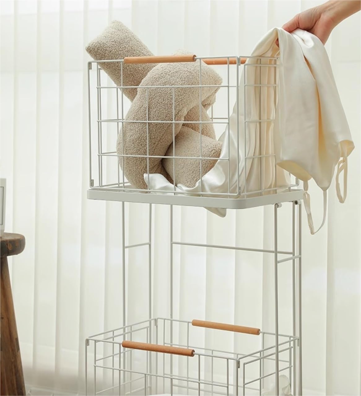 Cesto per Il Bucato Cesto per Biancheria Doppio con Ruote per in Ferro 2 Cesti per Vestiti Rimovibili per Il Bagno del Dormitorio Accessori per Il Bagno