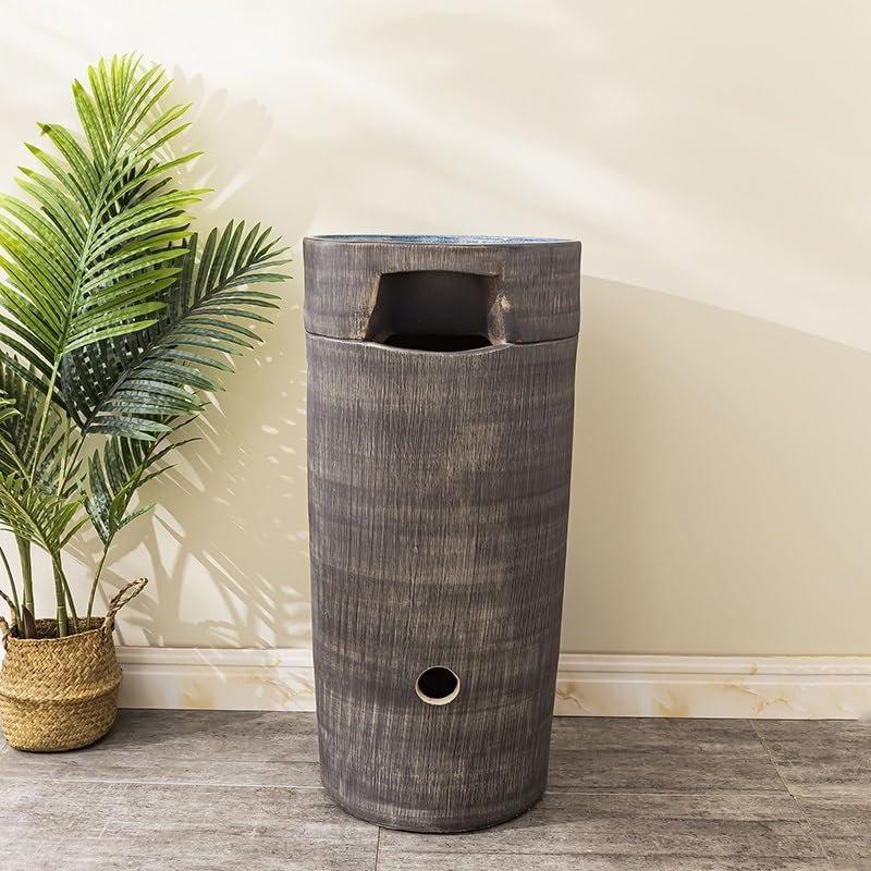 Bathroom Countertop Vessel Sink Ceramic Column Sink Wash Basin Home Bathroom Outdoor Garden Pedestal Sink Vanity