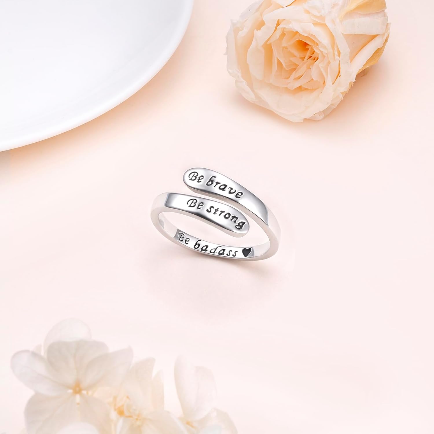 FLYOW Adjustable Inspirational Rings 925 Sterling Silver Band Ring Encouragement Jewelry for Women Teachers' Day Christmas Gift