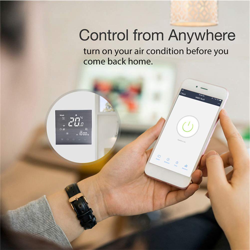Termostato WiFi 5A 220V Agua LCD programable Alexa Google Home | Pantalla LCD inteligente con panel cepillado, regulación automática para calefacción de agua