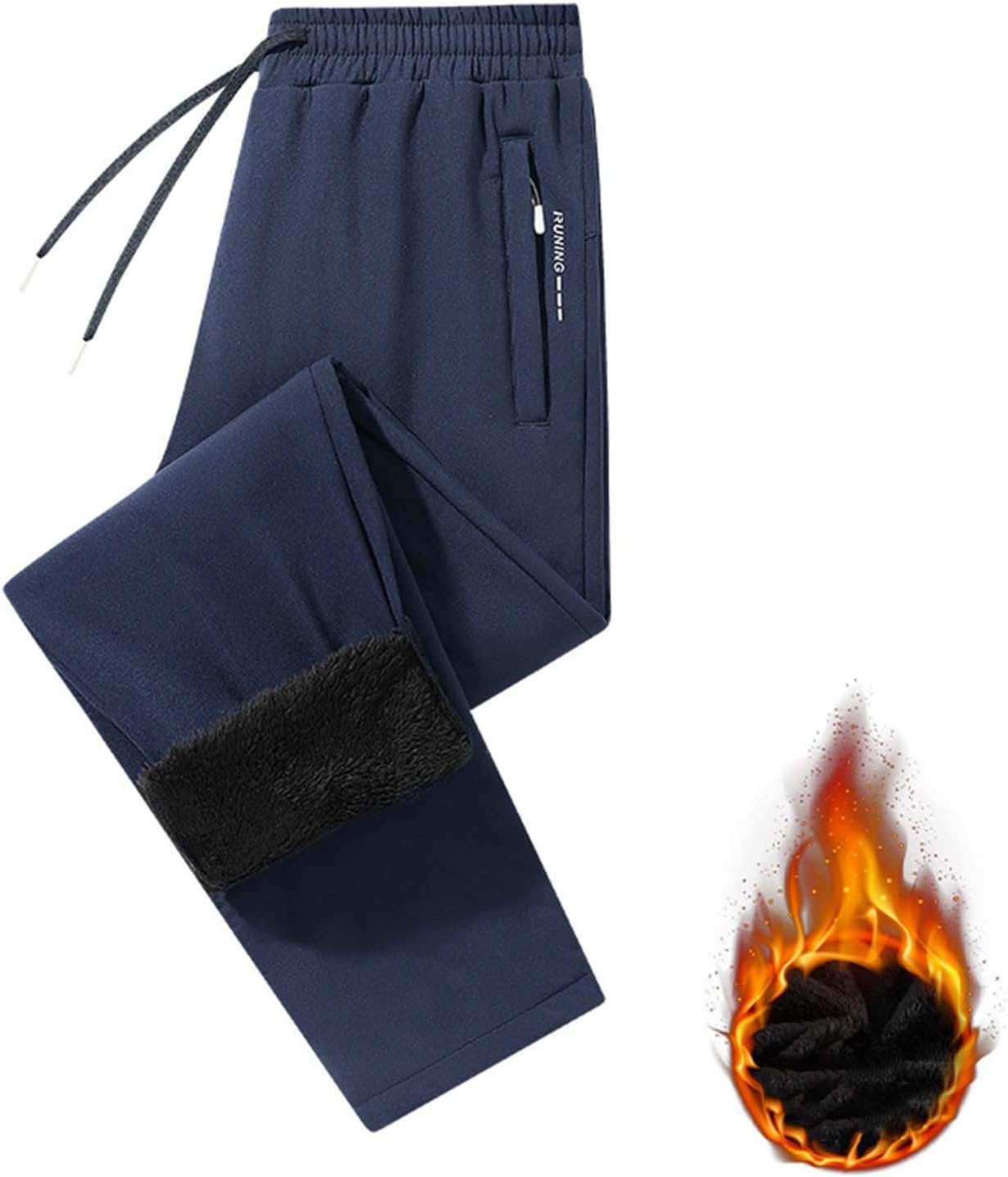 Men's Fce Lined Pants, Winter Warm Workout Athletic Sweatpants Casual Water Resistant Trousers with Zipper Pockets