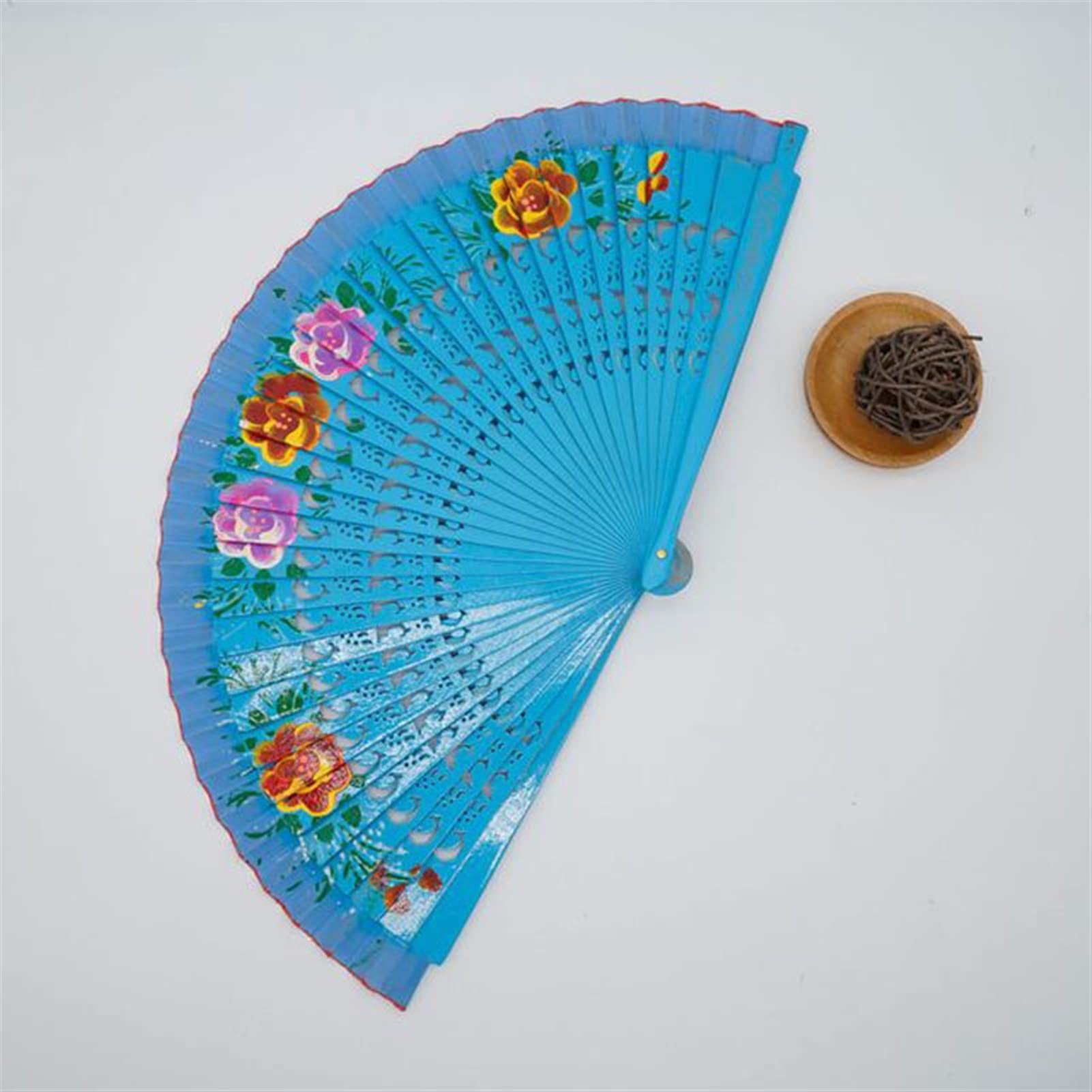Abanico Plegable Abanico Español De Madera Para Bailar Impresión Abanico Plegable A Mano Decoración Del Hogar Adornos Regalos Artesanales Para Invitados Para Baile (Rosa Roja) (Rosa Roja) (Azul Claro)