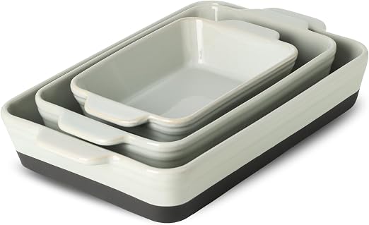 HVH 9x13 Baking Dish Set, Large Casserole Dishes for Oven, Ceramic Bakeware Set of 3, Baking Dishes for Casseroles 13 x 9, Rectangular Lasagne Pan Deep for Baking, Farmhouse Style (Black Pottery)