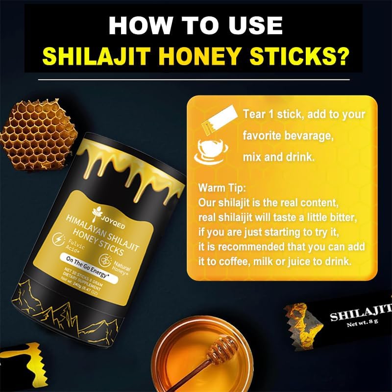 Shilajit Honey Sticks with Natural Honey & Saffron, Easy to Consume,Shilajit for Energy Support, Vitality,Immune,85+ Trace Minerals, Fulvic Acid for Men & Women- 30 Sticks (2)