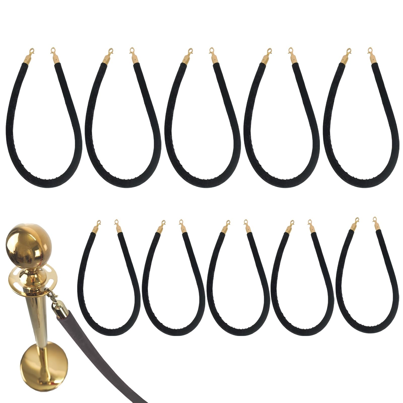 GLDYTVF Commercial Black Velvet Rope Barrier10 Pack 32mm Thick 63" Long Portable Queue Line Dividers with Hooks for Museum Hospital Playground Event Crowd Control
