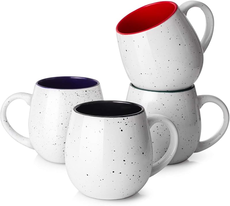 LIFVER Juego de 4 tazas de café de 20 onzas, tazas de café grandes de cerámica con asas para café, té, cacao caliente, tazas de café expreso, regalos para él y ella, tazas de sopa gigantes, juego de 4