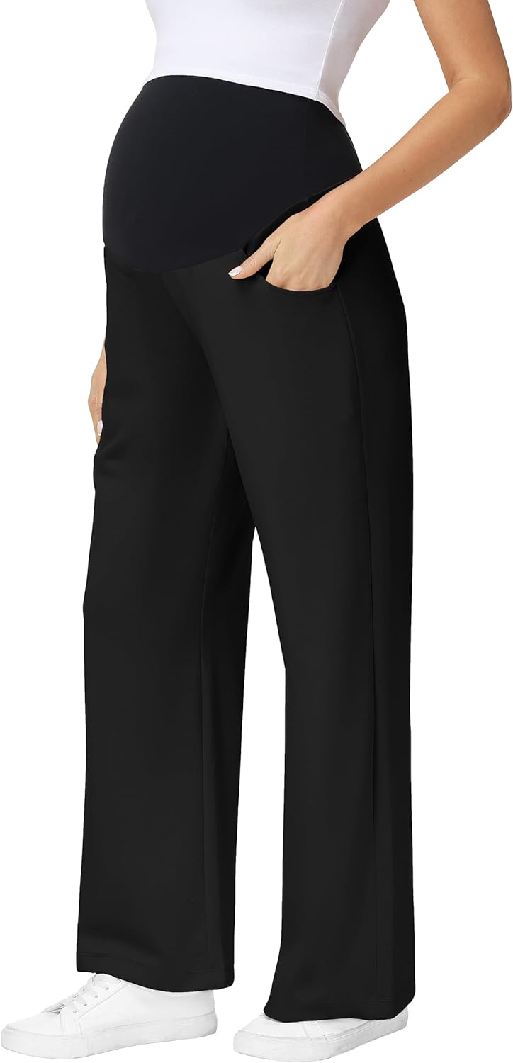 Foucome Maternity Wide Leg Sweatpants Over Belly Baggy Lounge Travel Pants Pregnancy Straight Leg Sweat Pants - Image 2