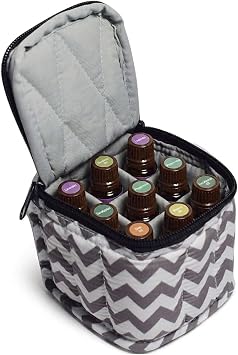 9 Bottles Essential Oil Carrying Case with Thick Foam Protection, Portable and Shockproof Organizer for 5ml to 10ml,15ml Bottles, Nail Polish, Roller Balls and Travel Chevron Grey
