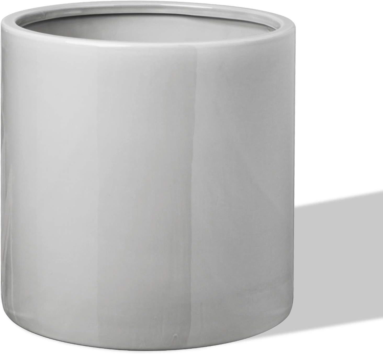 10 Inch Glazed Ceramic Indoor Planter Pot - Modern Large Cylinder Container with Watering Drainage Rubber Plug - Fits Succulents, Flowers or Bonsai