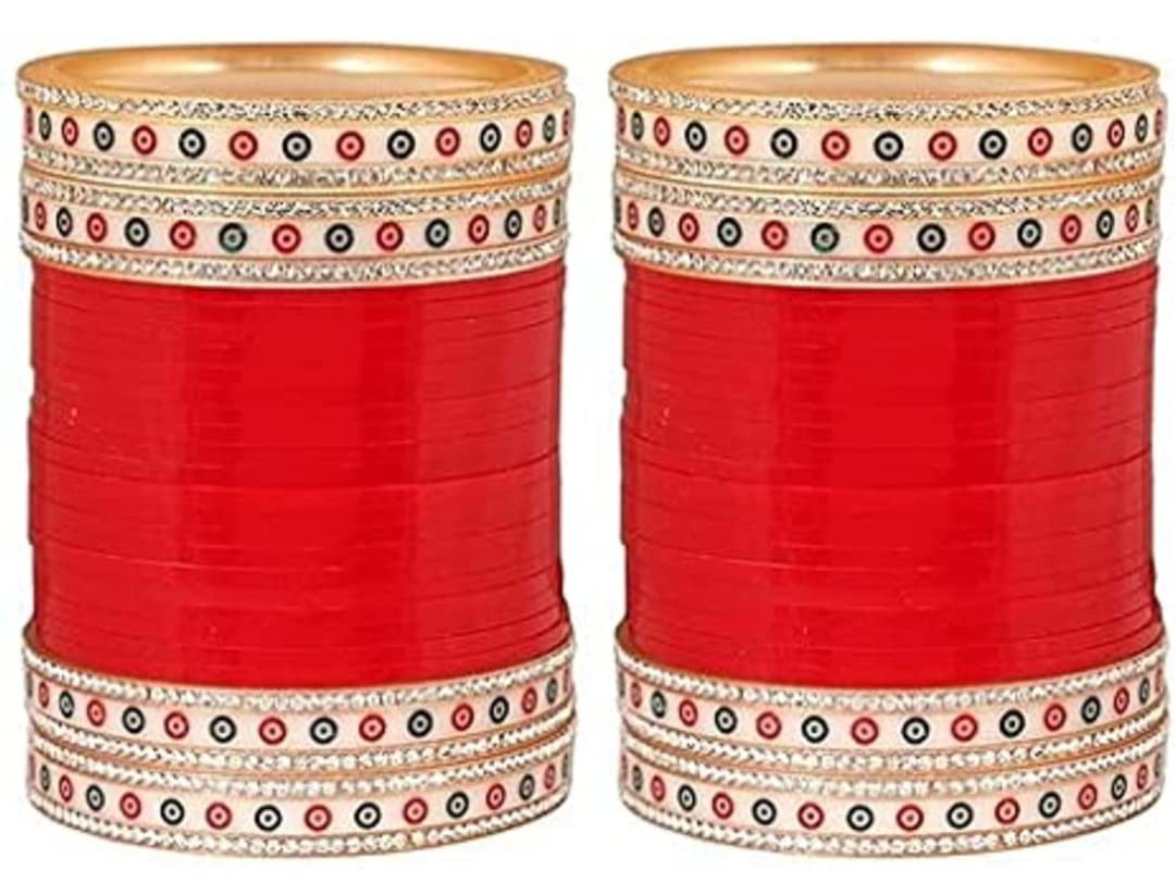 Beauty baby fashion विशेष पंजाबी कलेक्शन ब्राइडल चूड़ा शादी समारोह के लिए शानदार डिज़ाइन बिल्ड क्वालिटी खूबसूरती से बनाया गया चूड़ा चूड़ी सेट लड़कियों के लिए (M 2.4)