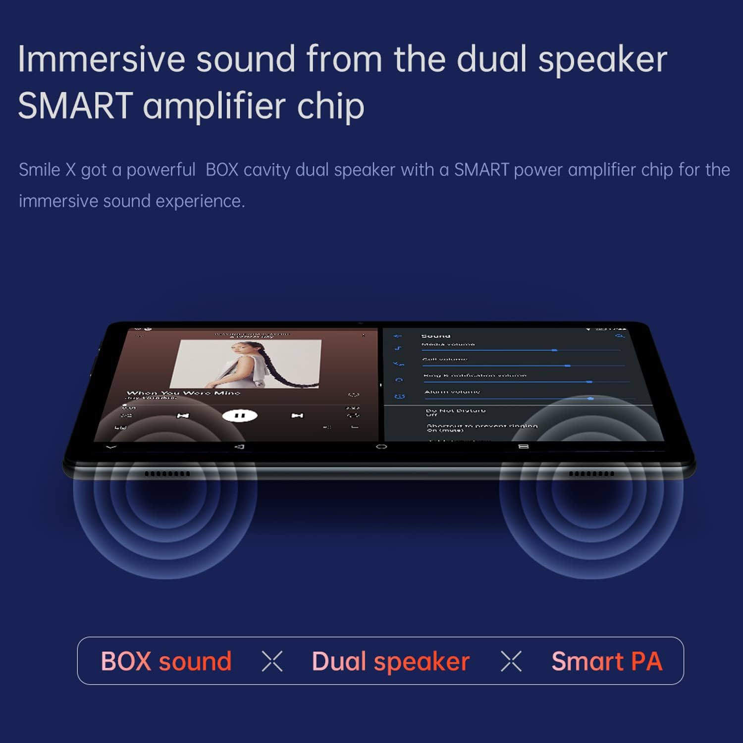 Tablet with dual speakers and sound waves