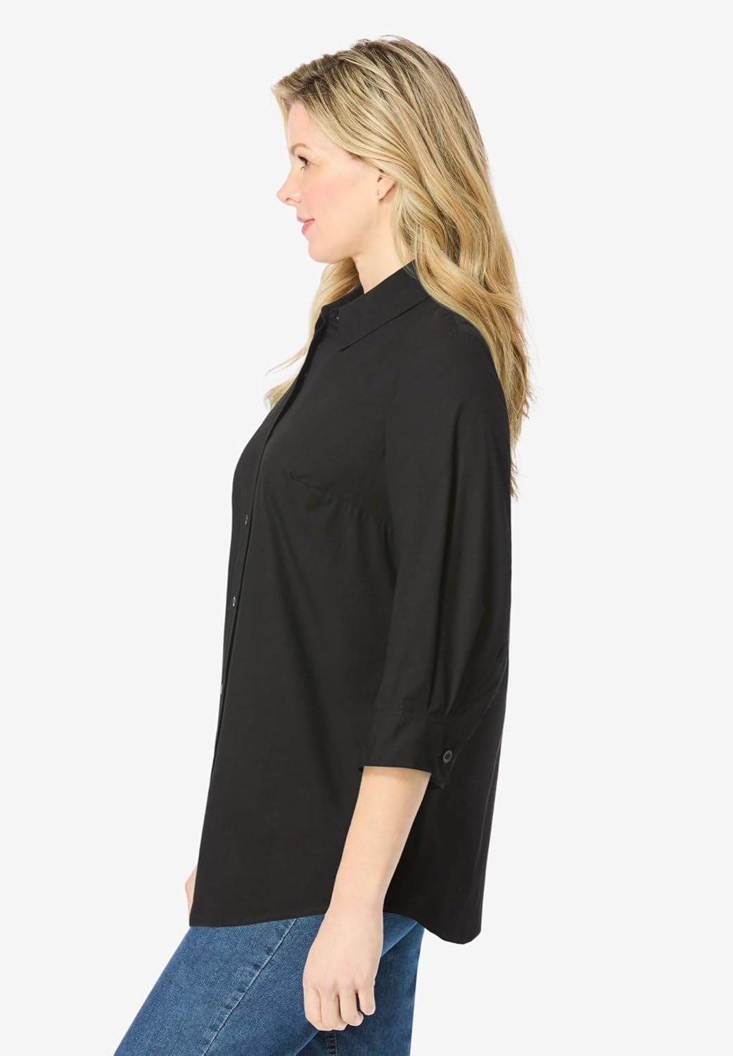 Woman Within Plus Size Perfect Three Quarter Sleeve Shirt