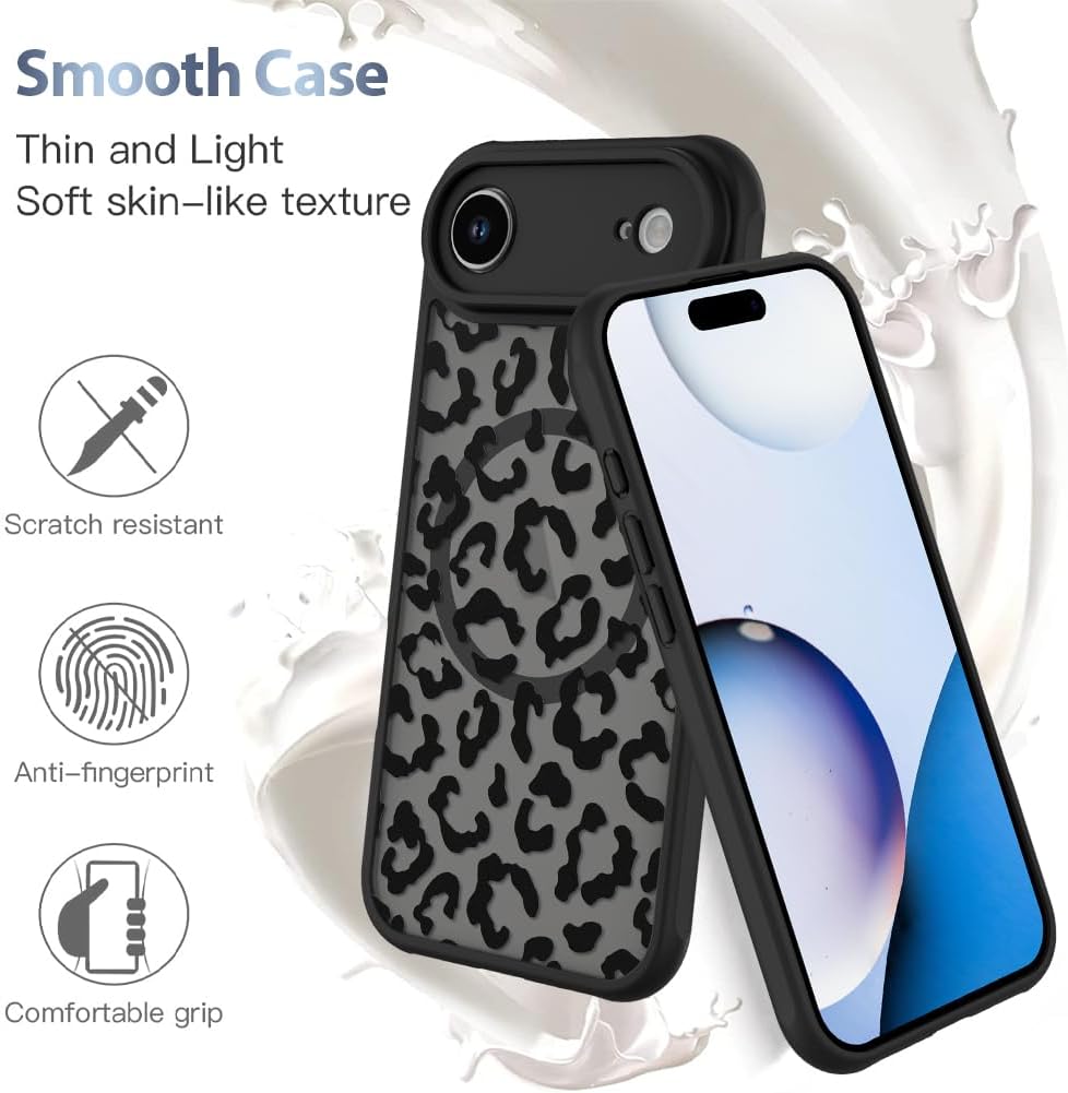 AIGOMARA Case Made for iPhone Air [Compatible with MagSafe] Black Leopard Pattern Design for Women Girls Men Soft TPU Bumper Hard PC Back Anti-Fall Shockproof Protective Slim Magnetic Cover - Image 5
