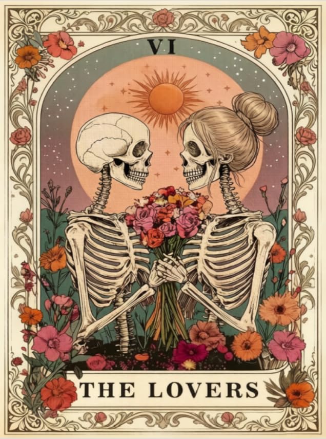 Vesmiral The Lovers Skeleton Diamond Art - Skeleton Diamond Painting for Adults, Full Drill Gem Art Gothic Home Decor 12x16inch