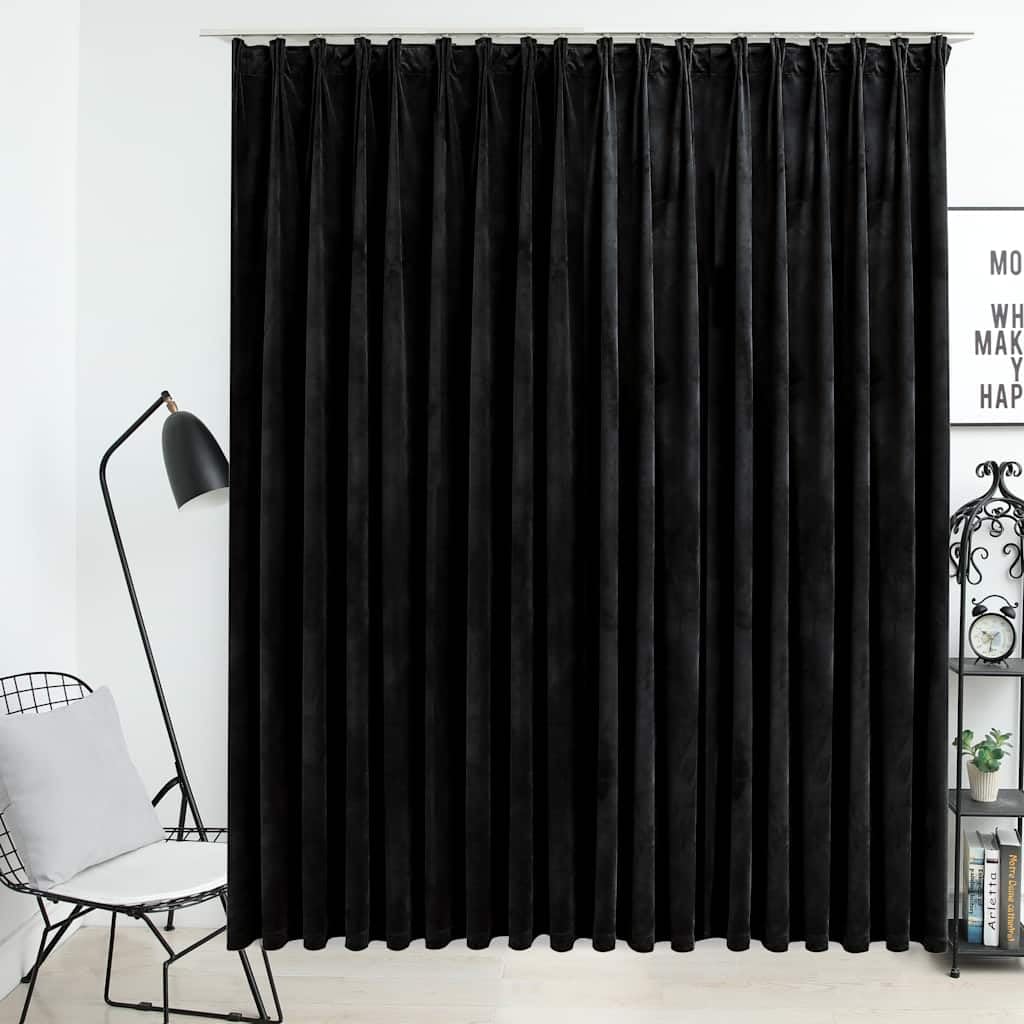 Générique Rideau Velours Noir Occultant 290x245 cm avec Crochets