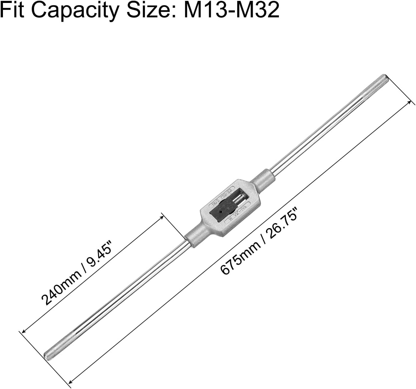 Uxcell Adjustable Tap Wrench Handle for Metric M13-M32 W1/2-1-1/4, Thread Holder Reamer Hand Tapping Tool for Machinist Repair, Medium Carbon Steel With Nickel Plated