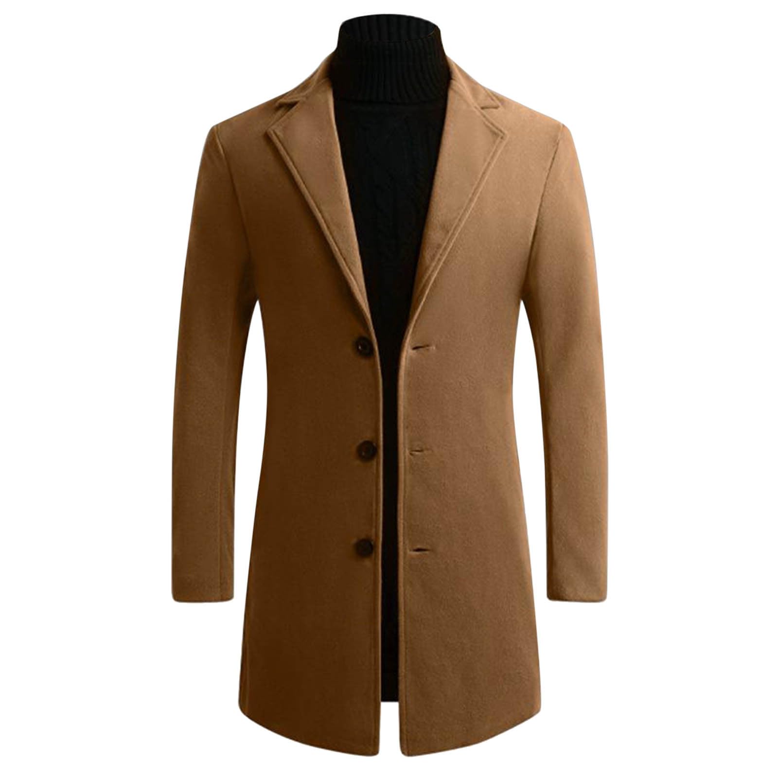 Generisch 2026 Trenchcoat Herren Herren Wollmantel Einfarbig Übergröße Slim Fit Knielang Windjacke Herrenmantel (Khaki, XXL)
