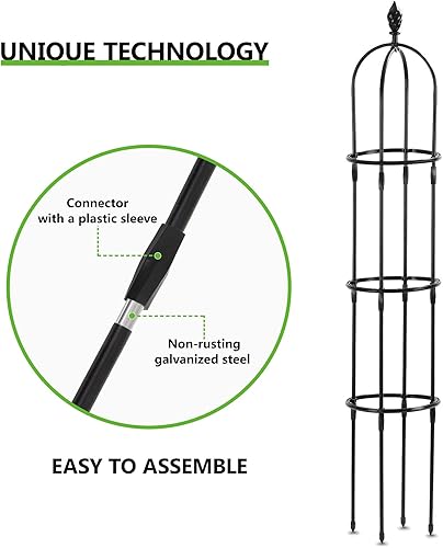 Miniatura 2 de Enrejado de jardín para plantas trepadoras, metal para exteriores con revestimiento de polietileno, soporte a prueba de óxido. Obelisco redondo en