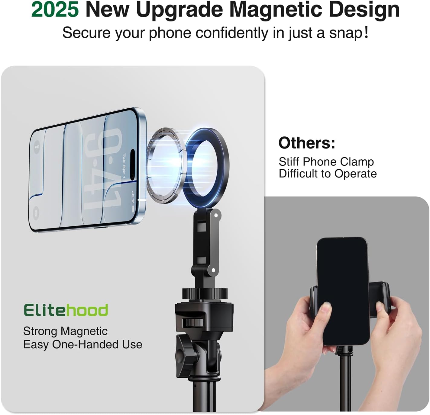 elitehood Magsafe Tripod Mount Adapter with 1/4” Screw & Hot Shoe, Lightweight Compact Cell Phone Tripod Mount for Camera, iPhone Camera Holder with Dual Hinges for iPhone 17 16 15 14 13 Series - Image 2