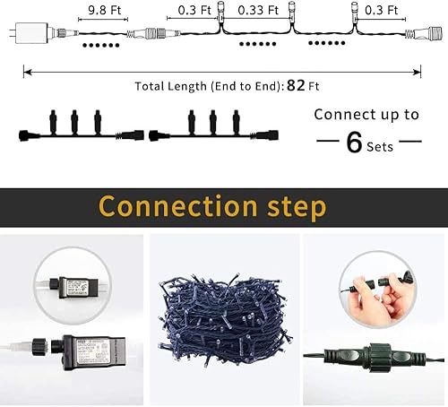 Miniatura 3 de Guirnalda de luces de Navidad para exteriores, 82.0ft, 220 LED, 8 modos, función de extremo a extremo, extensible, enchufable, impermeable, para el