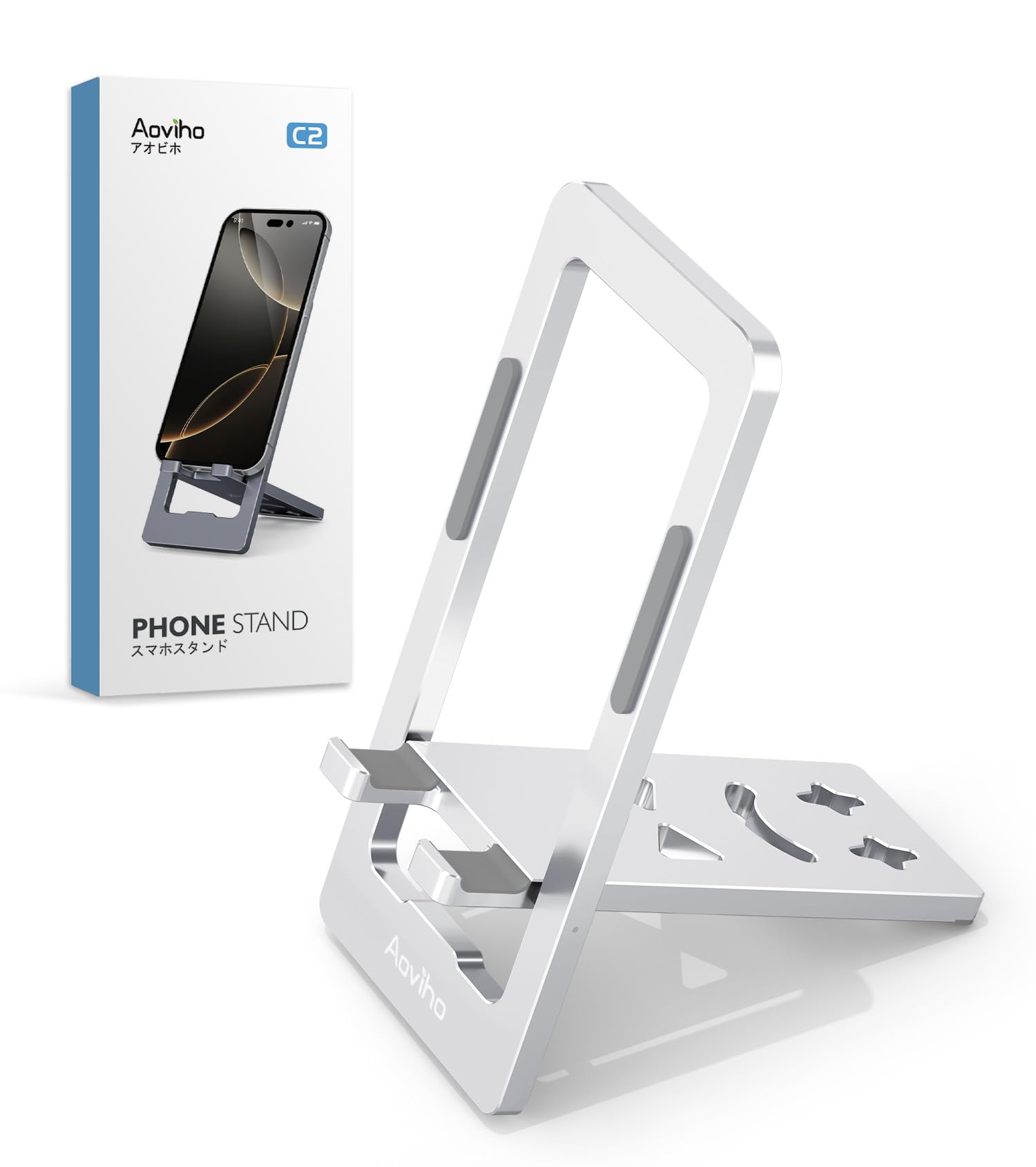 Aoviho Soporte portátil para teléfono para escritorio, ajustable y plegable, soporte de aluminio para teléfono, accesorios de escritorio de oficina, se adapta a todos los dispositivos de 3.7 a 7