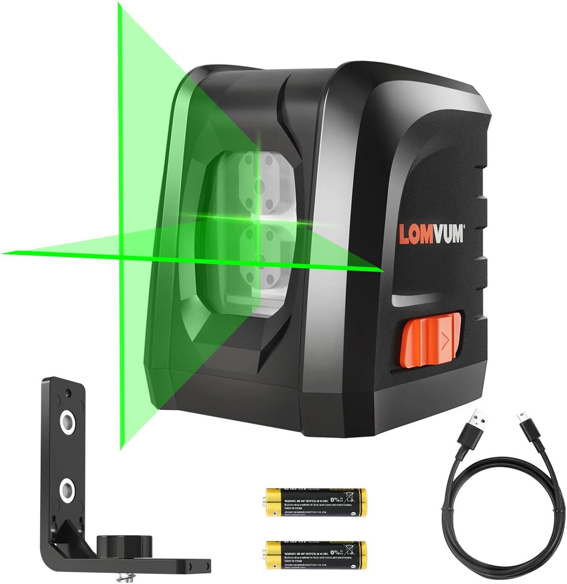 Laser Level, LOMVUM 100ft Green Cross-Line Laser Self-Leveling Vertical and Horizontal Line, Rotatable 360 Degree with Flexible Magnetic Base, Battery Included