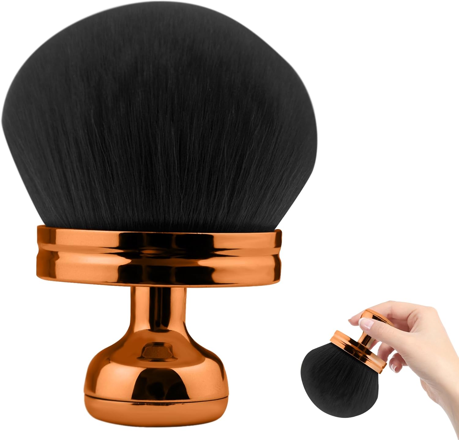 Wears a pink sitting brushes Fondotinta dark gold and black hair brown liquid with open eyes close, Blush and cream | 3.5cm synthetic face and pharmacological ergonomics
