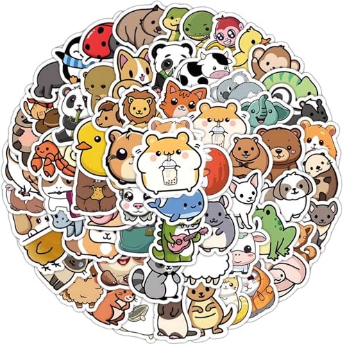 100 PCS Water Bottle Stickers for Kids, Cute Vinyl Aesthetic Waterproof Stickers for Laptop, Bumper, Skateboard, Water Bottles, Computer, Phone, Cartoon Anime Stickers (Cute Animals)