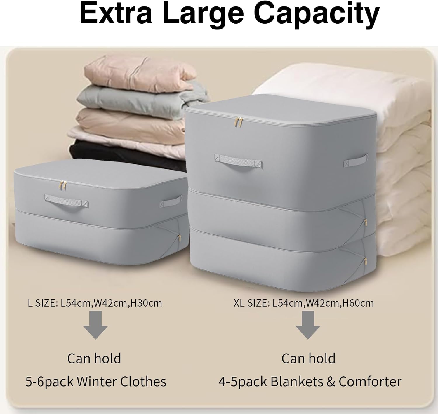 2Pack Compression Storage Bags for Bedding, Ultra Space Saving Self Compression Organizers, Space Saver Bags, Compression Packing Cube Moving Bags for Blankets Clothes Comforter(XL+L)