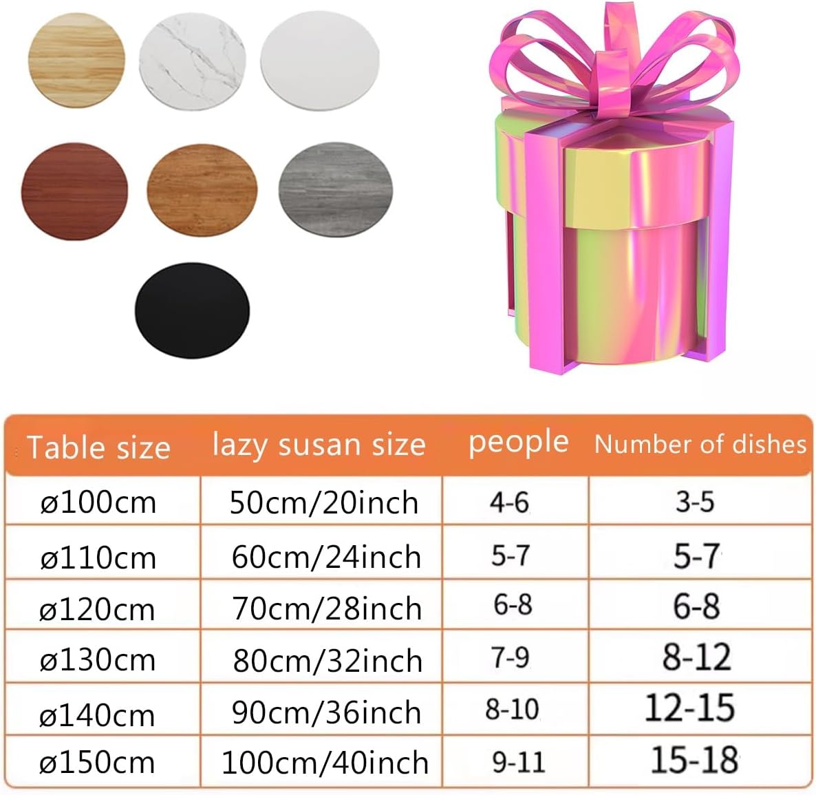 Wooden Turntable For Dining Table Lazy Susan Round Rotating Tray Cabinet Organizer For Parties, Weddings, Spice Rack(Black,18inch)