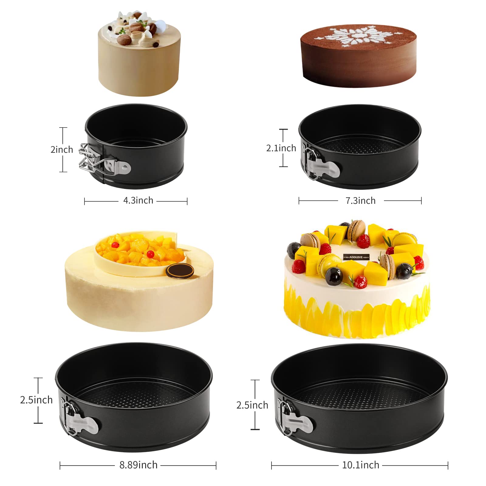 Ensemble de 4 moules à charnière antiadhésifs, 4", 7", 9", 10", moules à gâteau au fromage, ensemble de fond amovible, ensembles de moules à gâteau ronds for la cuisson, moule à gâteau étanche for les