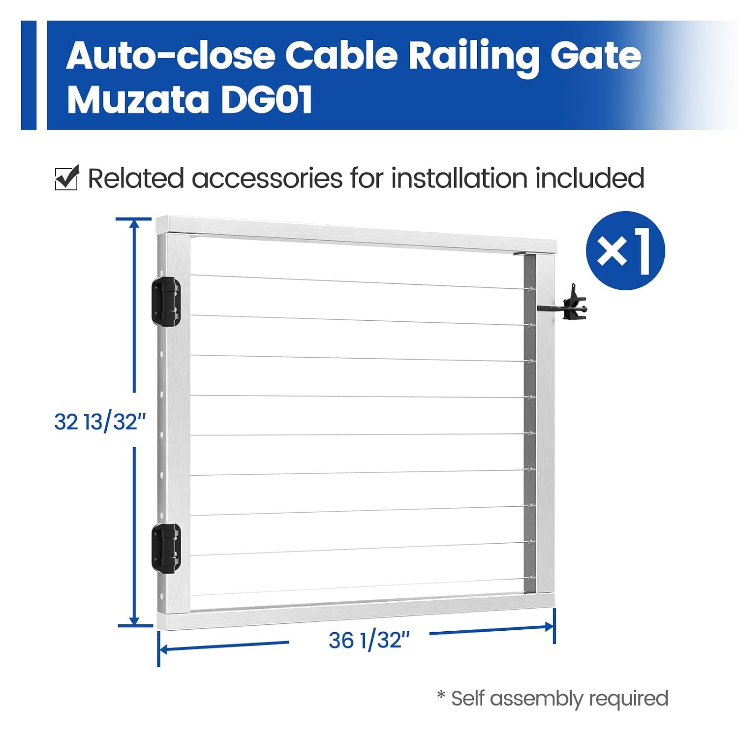 Muzata Aluminium Cable Railing Gate Brushed for Wood Metal 36" Cable Railing System Outdoor Seaside 36 1/32'' W X 32 13/32" H, DG01 LPA