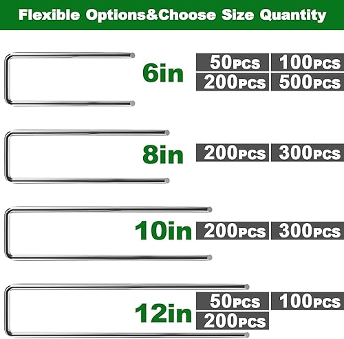 Miniatura 8 de Amagabeli - Juego de 200 grapas galvanizadas de 6 pulgadas estacas de jardín de calibre 11 estacas de césped antioxidantes para cerca de malezas