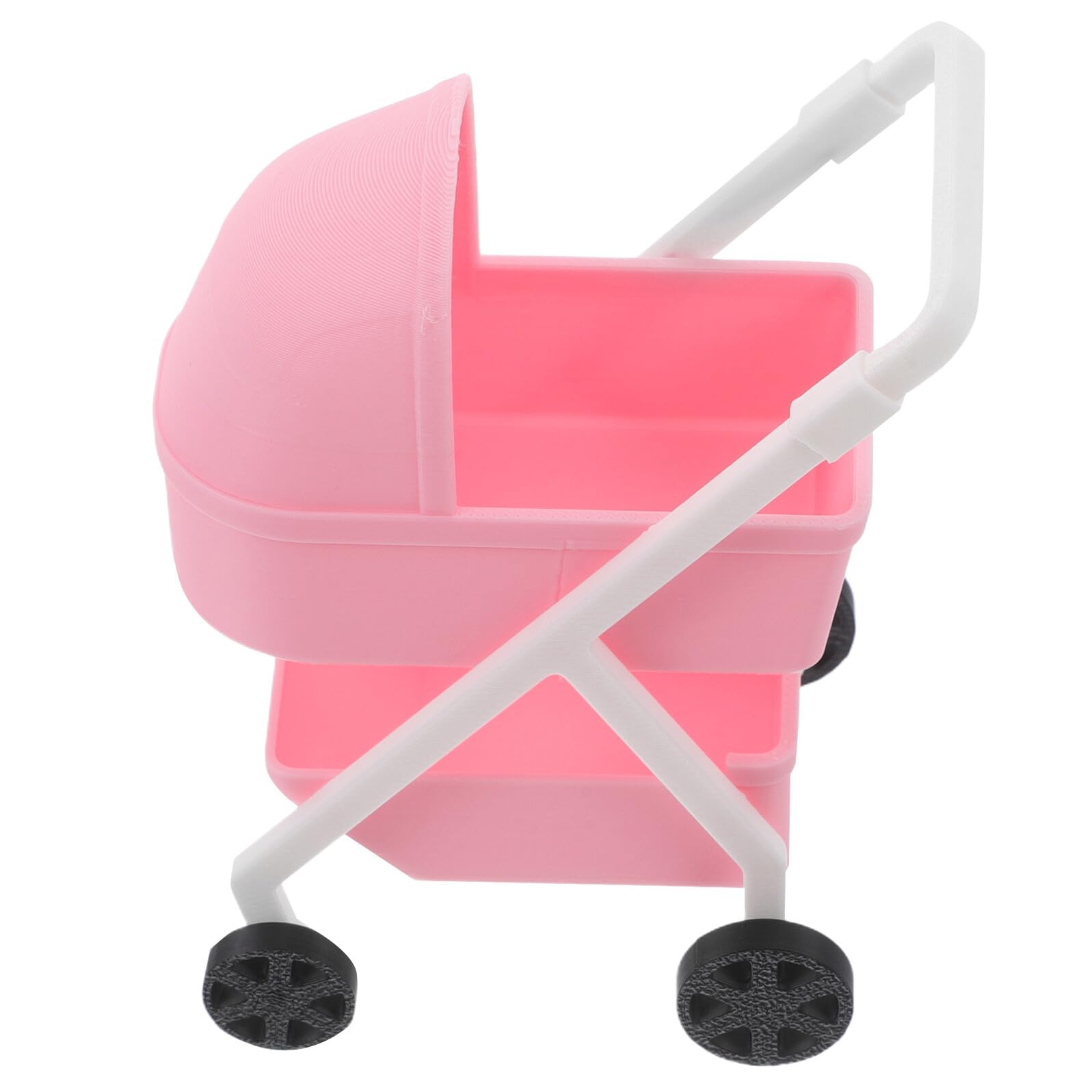 GARIOUANS Sturdy Miniature Doll Stroller 1:12 Scale Pink Plastic Baby Toy Pram for Imaginative Play and Dollhouse Display