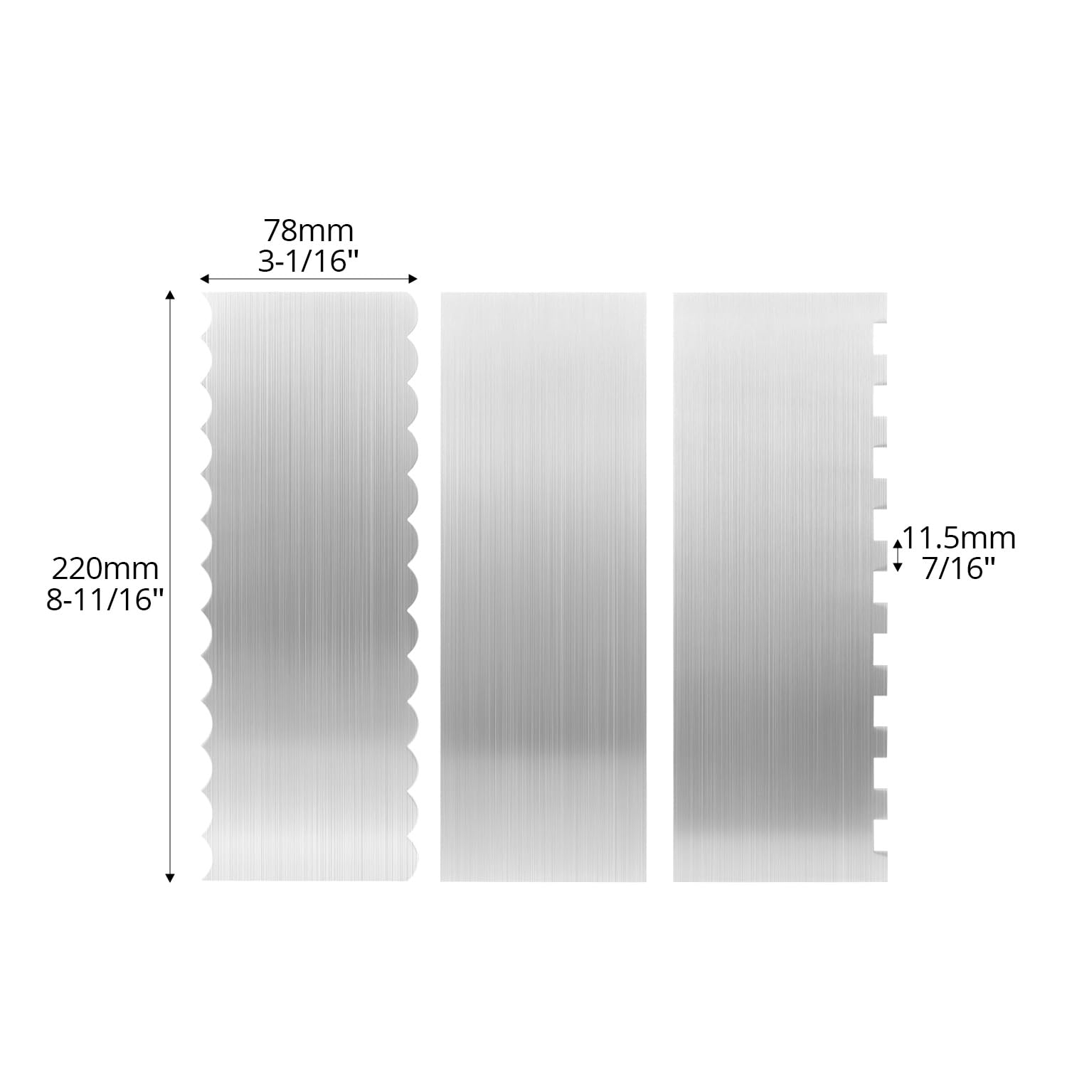 Set 3 Raschietti Per Torte In Acciaio Inox 22x8 Cm - Spatole A Pettine Per Decorazione Bordi, Forme Diverse, Per Pasticceria