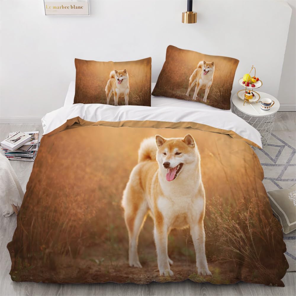 DILANI Duvet Cover Set single 3D Shiba Inu Quilt Cover Soft Microfiber Comforter Cover With Zipper Closure Bedroom and 2 Pillowcase Dog Animal Bedding Set for Kids Teens and Adults