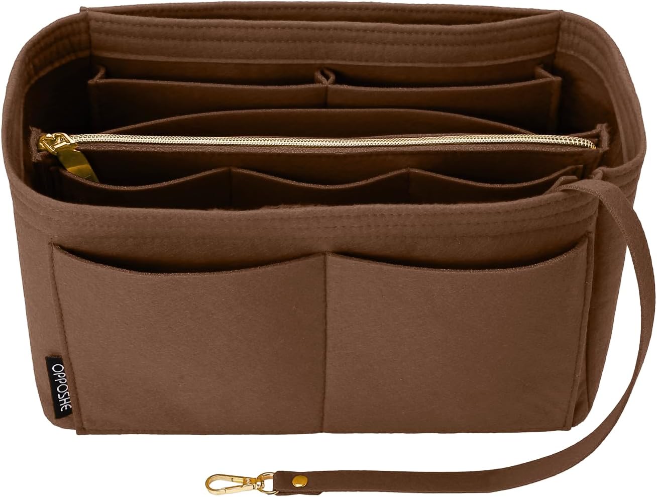 OPPOSHE Purse Organizer Insert for Handbags, Softened Felt Bag Insert Organizer for Tote, Compatible with LV, Coach, MK, Kate Spade, Goyard, Longchamp (Dark Brown, Small)