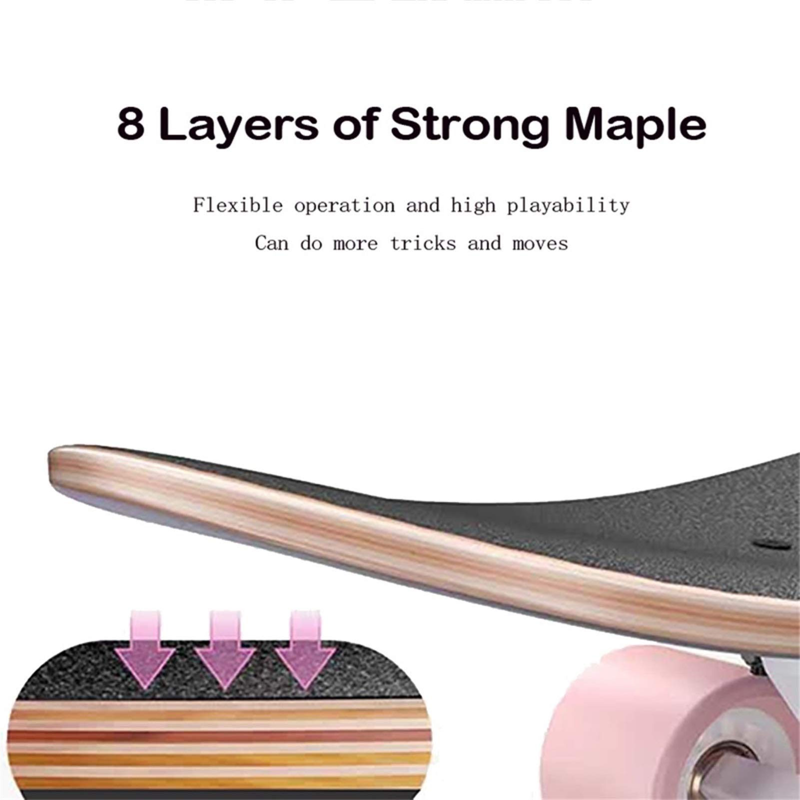 Skateboard pour Filles et garçons, Longues Planches à roulettes de 42 Pouces, Longboard de qualité supérieure pour croisière, Freestyle, Descente, Danse, Planches à roulettes C