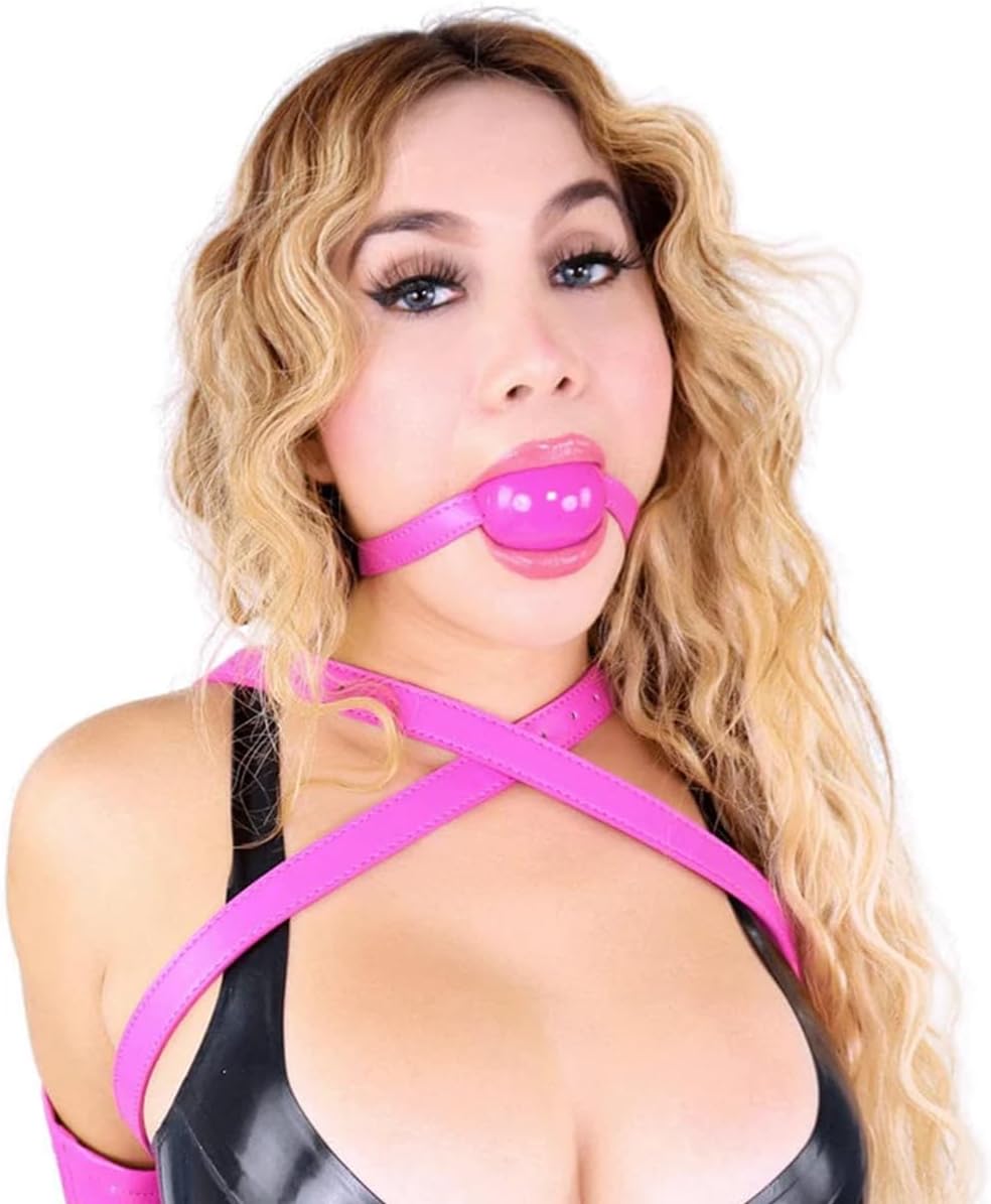 Large 2" Rubber Ballgag on Strap (White on Hot Pink Strap)