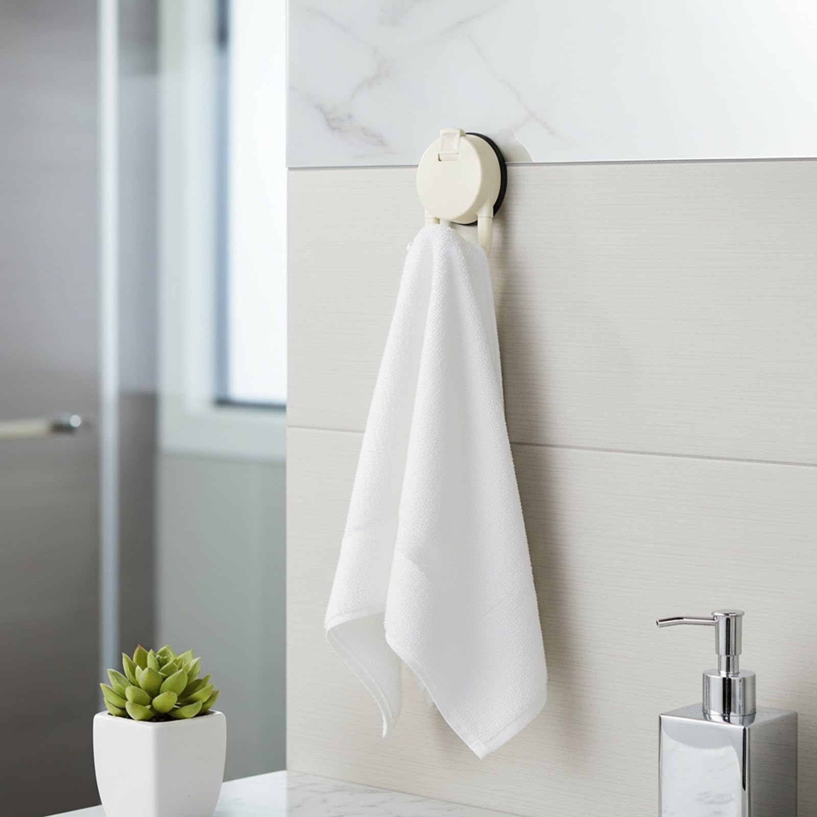 Lot de 4 crochets à ventouse, crochets pour serviettes, crochets de douche, crochets de salle de bain, réutilisables et solides pour porte en verre de cuisine, mur de porte en verre, gris